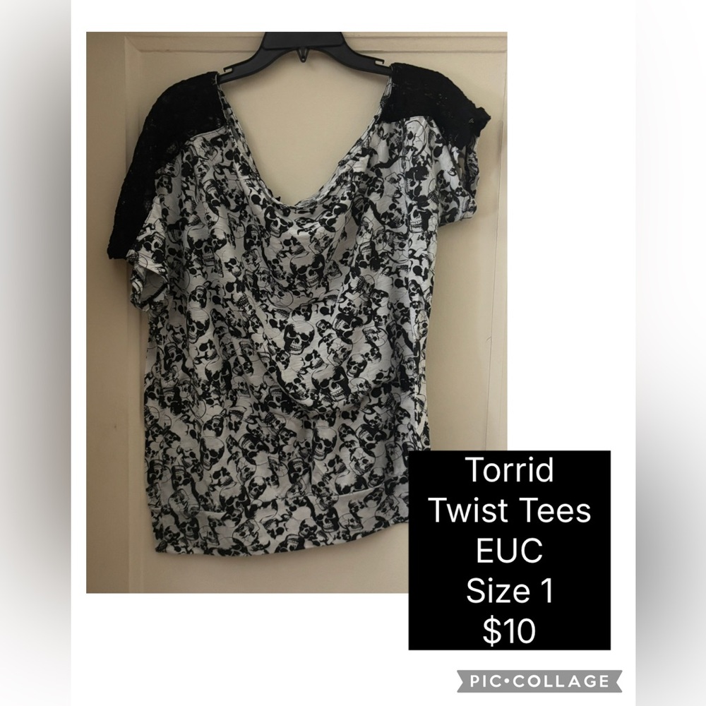 Twist Tees Black and White Skull Print Top